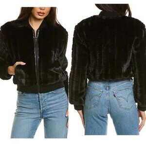 NEW Alice + Olivia Latanya Crop Wool-Blend Varsity Jacket Black Size: XS